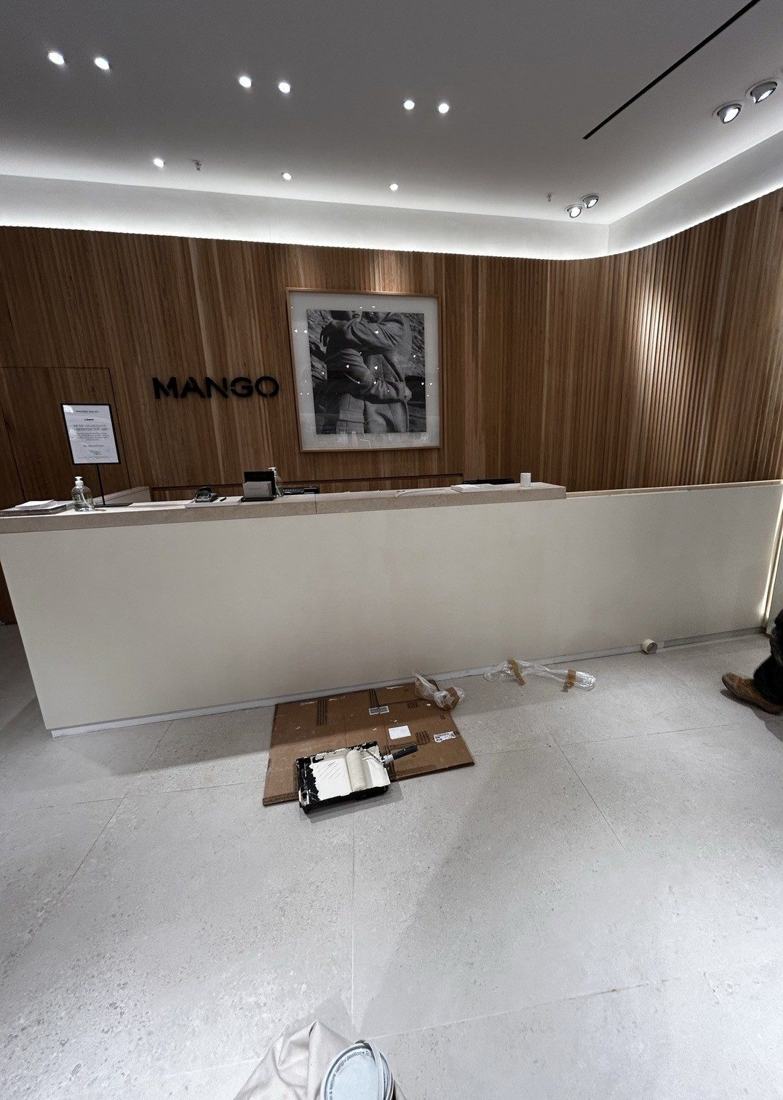 Reception desk joinery in a commercial space