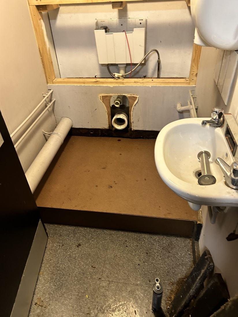 Accessible WC subfloor prepared before new flooring